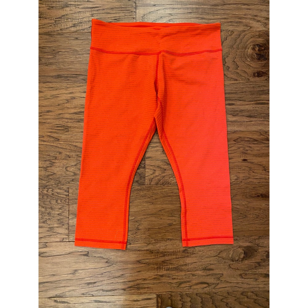 Lululemon Leggings Womens 12 Orange Striped Cropped Athletic Yoga Pants
